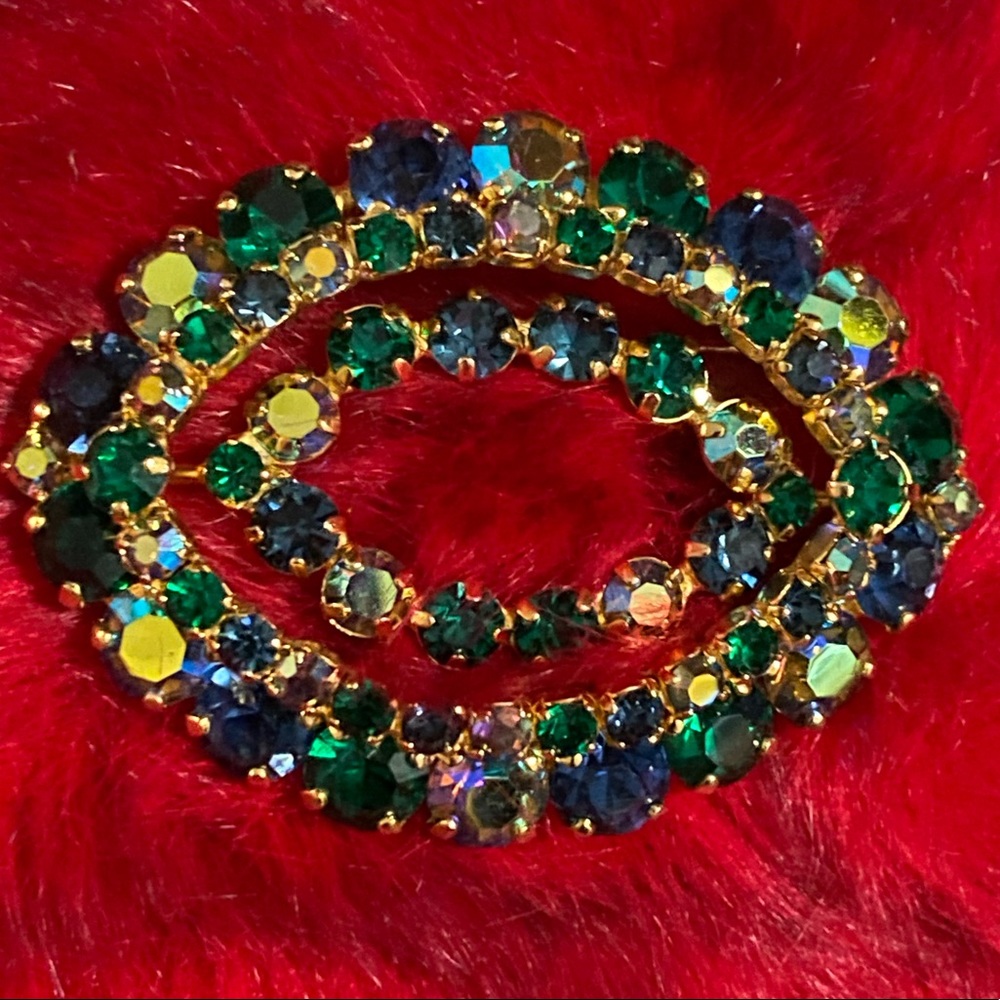 Vintage Tricolor Rhinestone Brooch